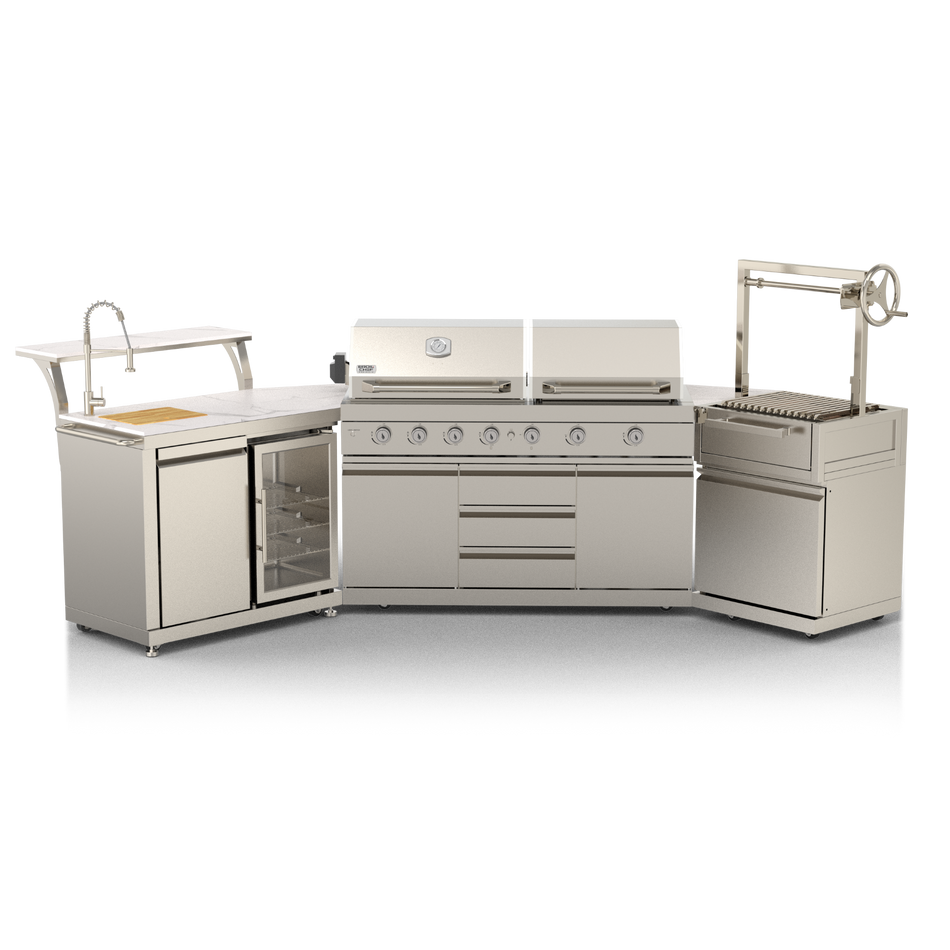 Banff Classic Grill Griddle Stainless Steel Luxury Outdoor Kitchen Island Suite with Argentine Grill