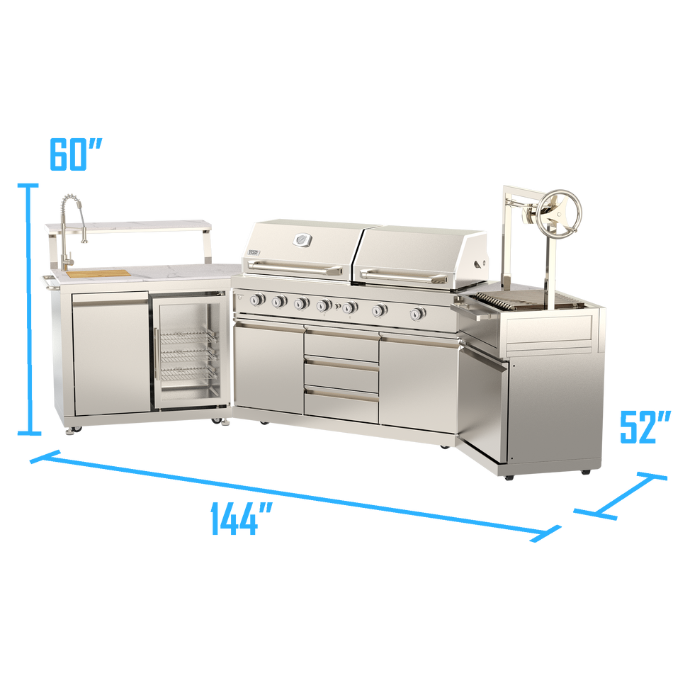 Banff Classic Grill Griddle Stainless Steel Luxury Outdoor Kitchen Island Suite with Argentine Grill