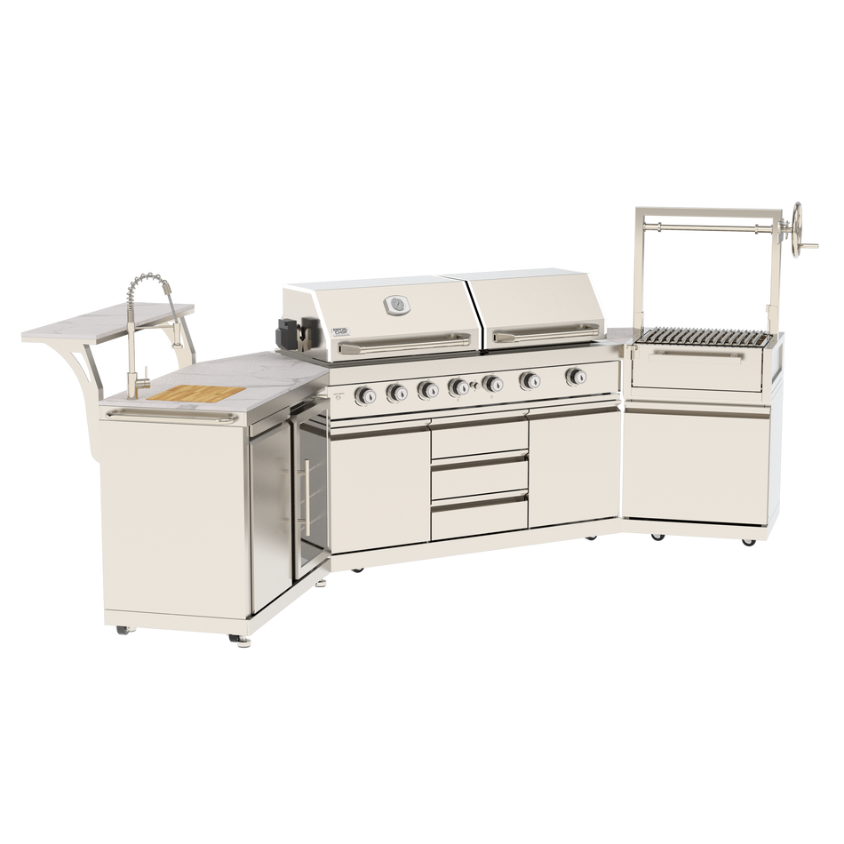 BroilChef Yosemite 7 Burner Argentina BBQ Modular Suite- Stainless Steel U-Shaped Outdoor Kitchen | BC-GS421PHS-GP04S
