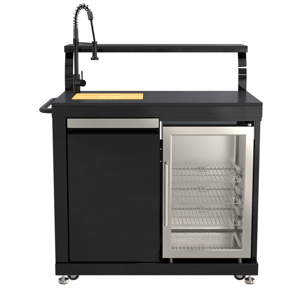 BroilChef Prep & Entertainment Module with Sink, Fridge, Bar Table | Yosemite Outdoor Kitchen - Black Stainless Steel | BC-SFB