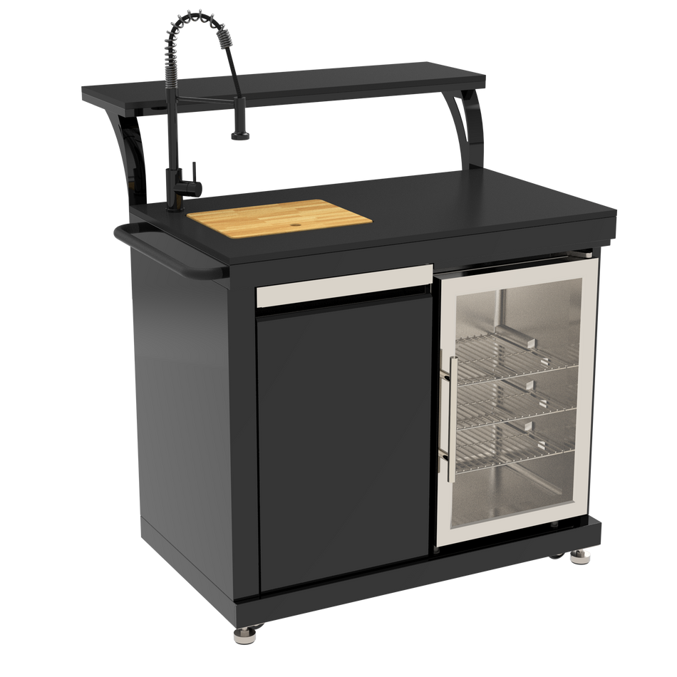 BroilChef Prep & Entertainment Module with Sink, Fridge, Bar Table | Yosemite Outdoor Kitchen - Black Stainless Steel | BC-SFB