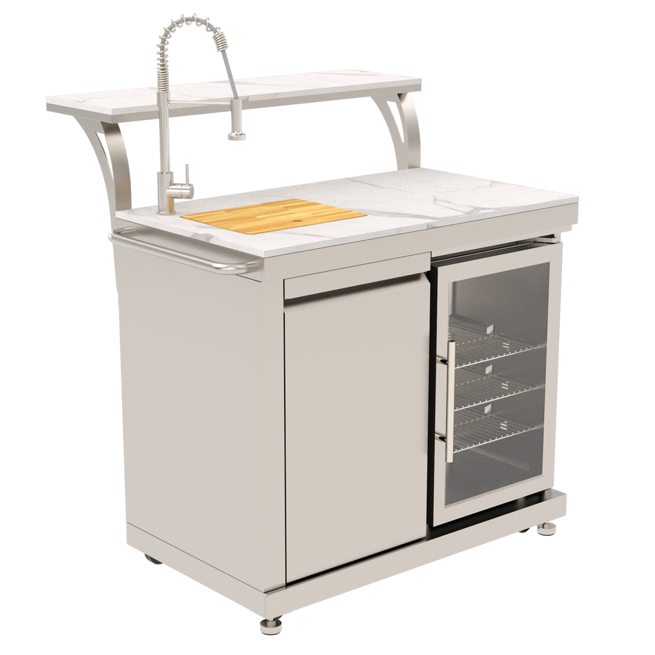 BroilChef Prep & Entertainment Module with Sink, Fridge, Bar Table | Yosemite Outdoor Kitchen -  Stainless Steel | BC-SFS