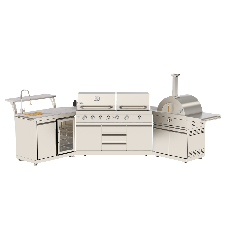 Yosemite Classic 7 Burner Grill Griddle Stainless Steel Outdoor Kitchen Island Suite with 18" Artisan Pizza Oven
