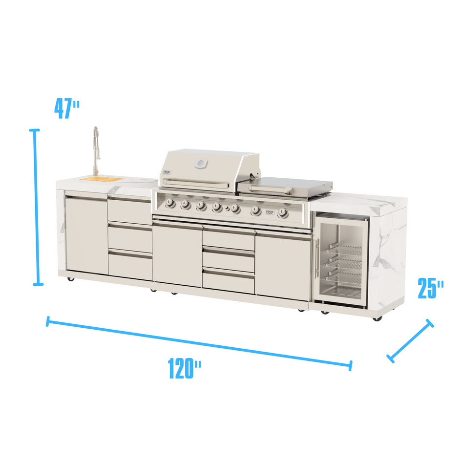 3-Piece Modular Outdoor Kitchen, Stainless Steel, 7 Burner - Grill / Griddle