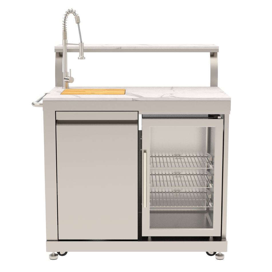 BroilChef Prep & Entertainment Module with Sink, Fridge, Bar Table | Yosemite Outdoor Kitchen -  Stainless Steel | BC-SFS