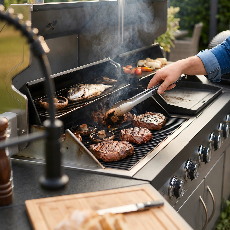 BroilChef® Yosemite Outdoor Kitchen | 7-Gas Modular Kitchen Set   #304  Stainless Steel Outdoor Kitchen, The Gas Grill+ Griddle + Ceramic Kamado Grill Modular Suite