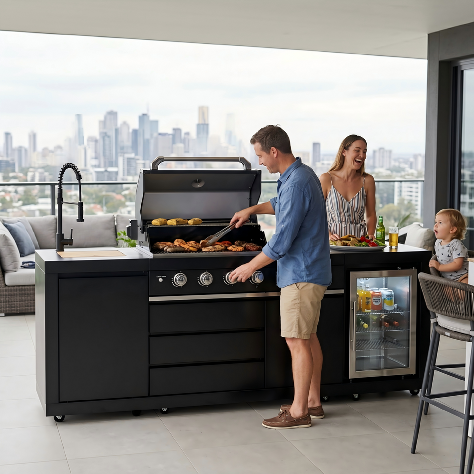 BroilChef Yosemite 6 Burner Gas Grill- Black Stainless Steel Outdoor Kitchen | BC-GS411B-FBL