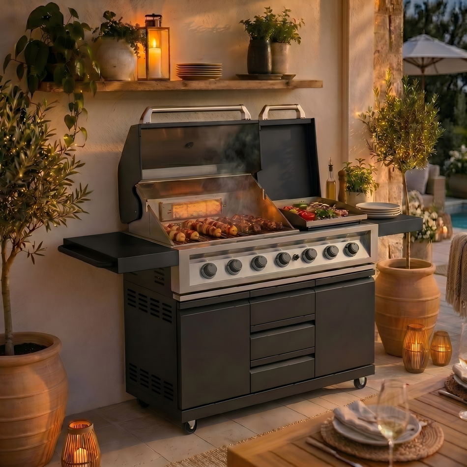 Gleneagle 7-Burner Premium Outdoor Kitchen Suite | 87,600 BTU Stainless Steel Gas Grill with Infrared & Griddle | Ultimate Backyard Entertaining Station