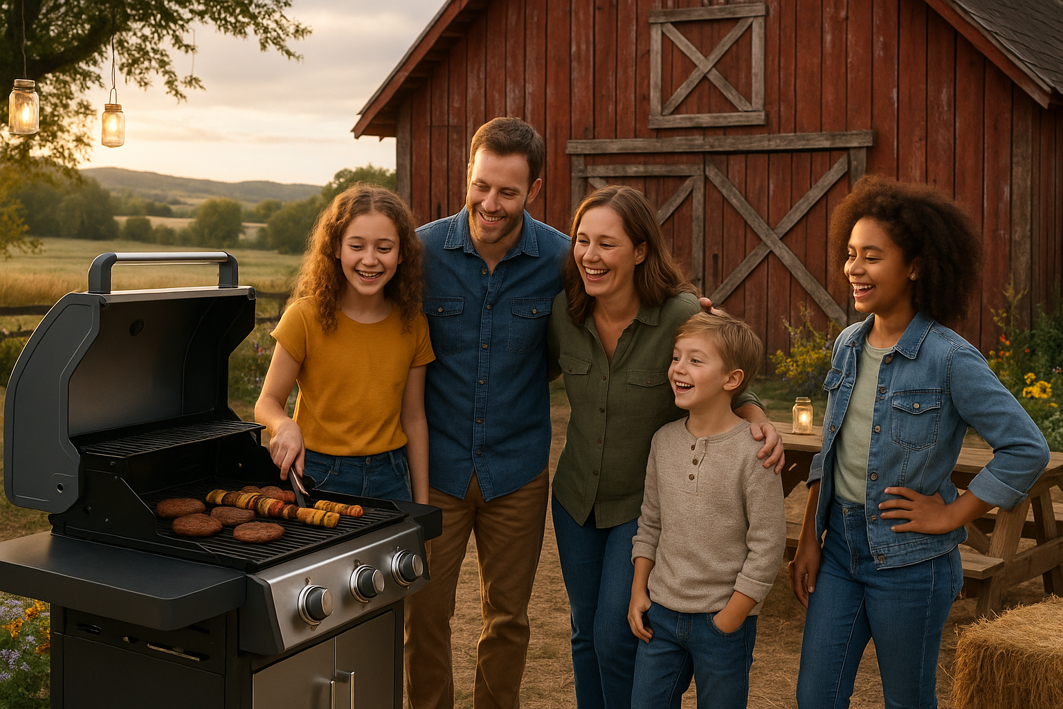 caucasian family, diverse, barn themed